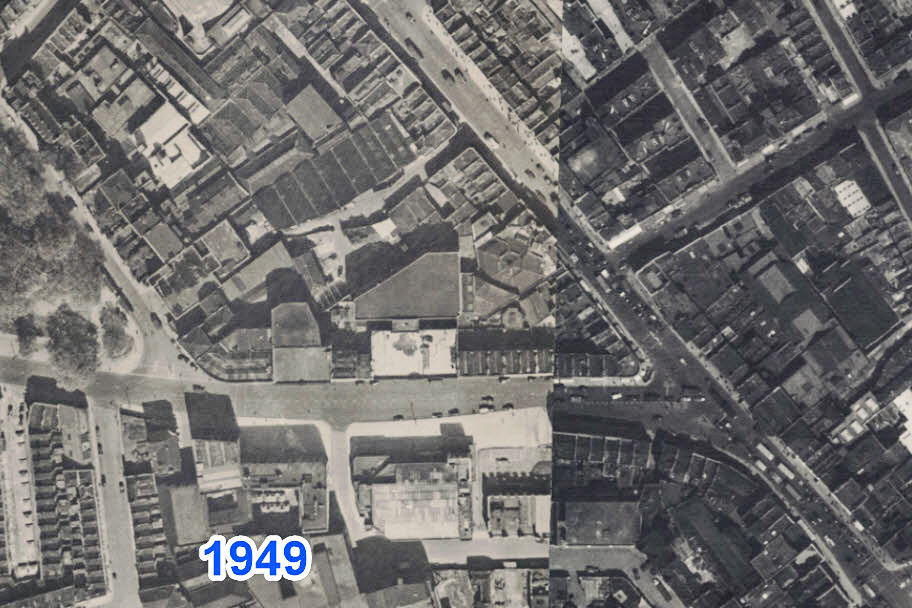 1949 Aerial view showing location of IMS, Harrow Road. (National Library of Scotland)