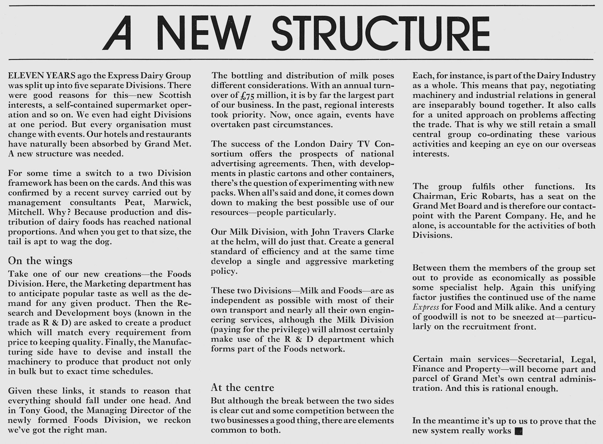 1971 Express reorganised into two groups for Milk and Foods. (Express News Spring)