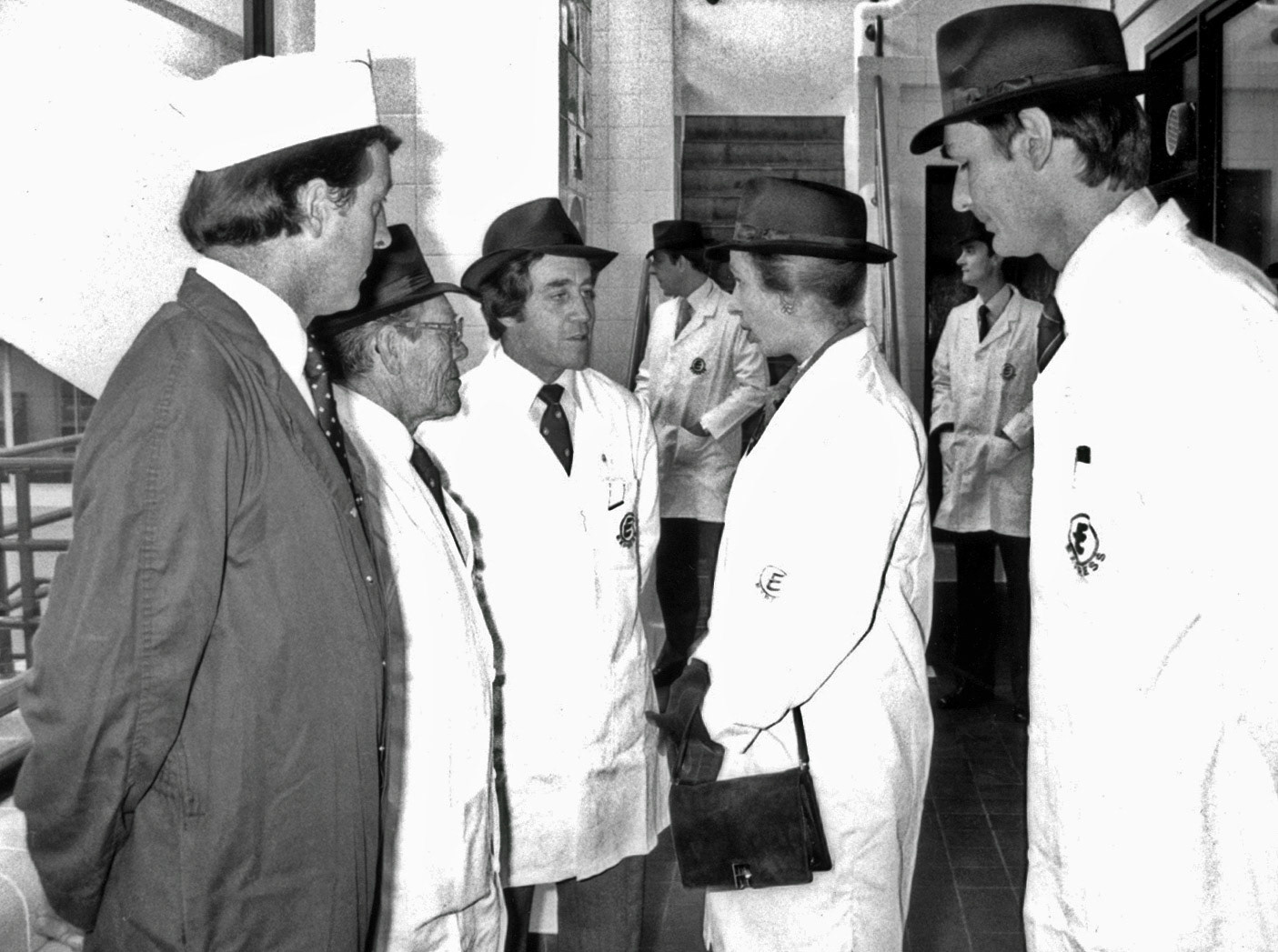 Princess Anne talking to the engineering team with Brian Wallis