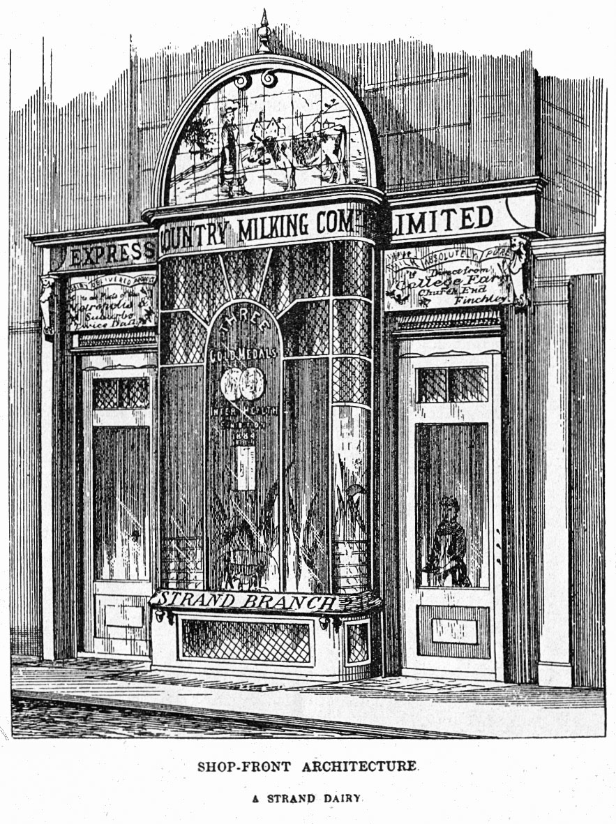 1860's The Barham family took over 'Nell Gwynne's Dairy' at 272 Strand in 1840. It was said to "have been a dairy since the reign of Charles II, when the Strand was a country lane surrounded by green fields." From 1935 May-Dairymaid Magazine 47-Edited Highlight (Express Dairy Tales Archive)