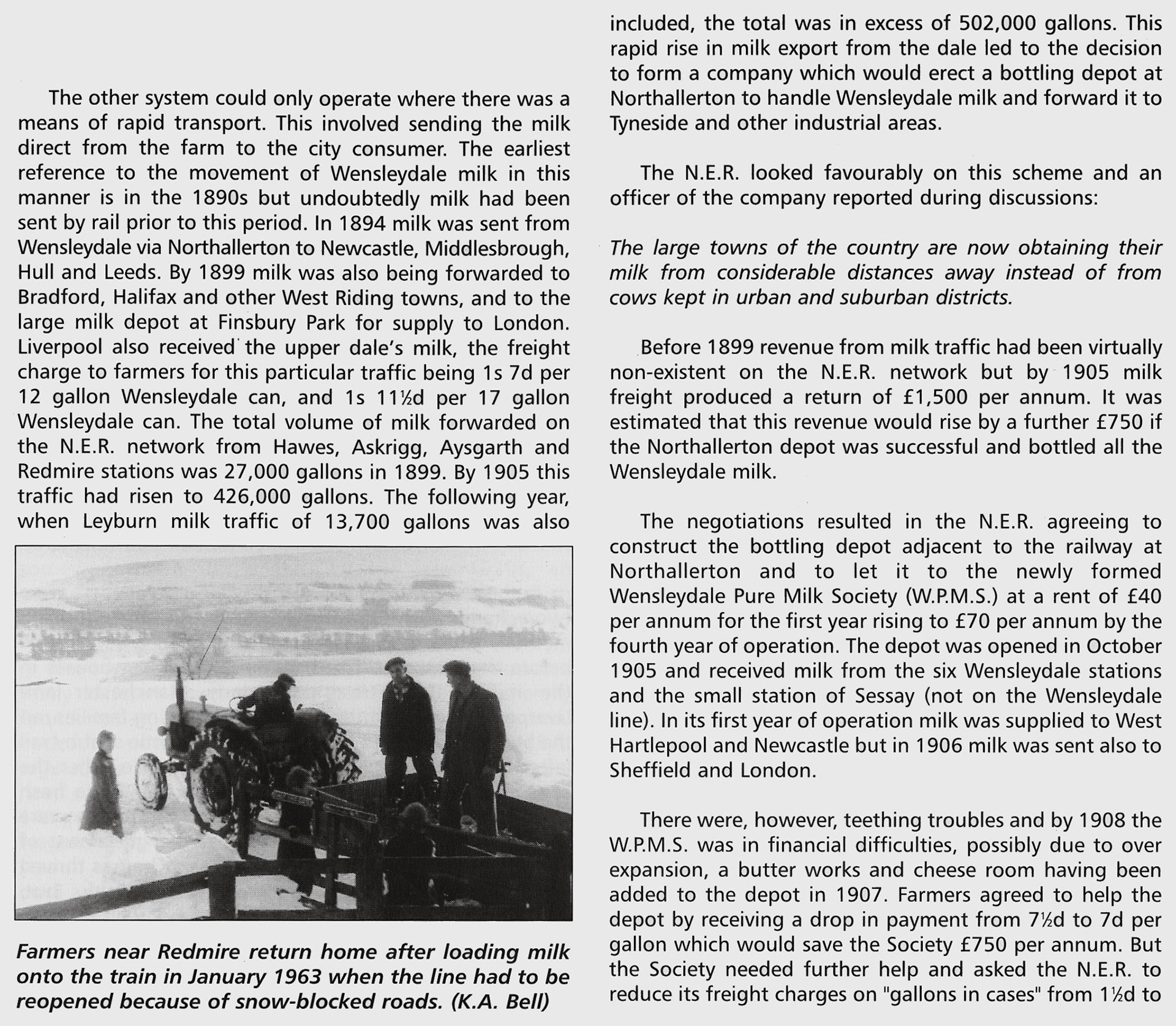 History of milk traffic in Wensleydale, extracts from The Wensleydale Railway, Author Christine Hallas, published 2004