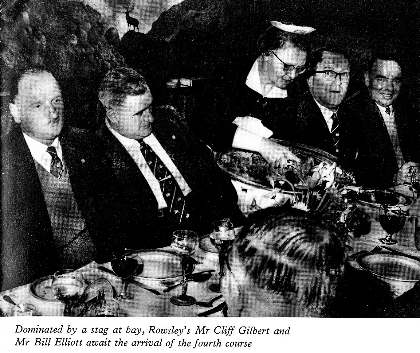 1961 Long Service Dinner at The Edinburgh Suite, Belle Vue, Manchester, with Mr Cliff Gilbert and Mr Bill Elliot from Rowsley. (LSA Annual Review)