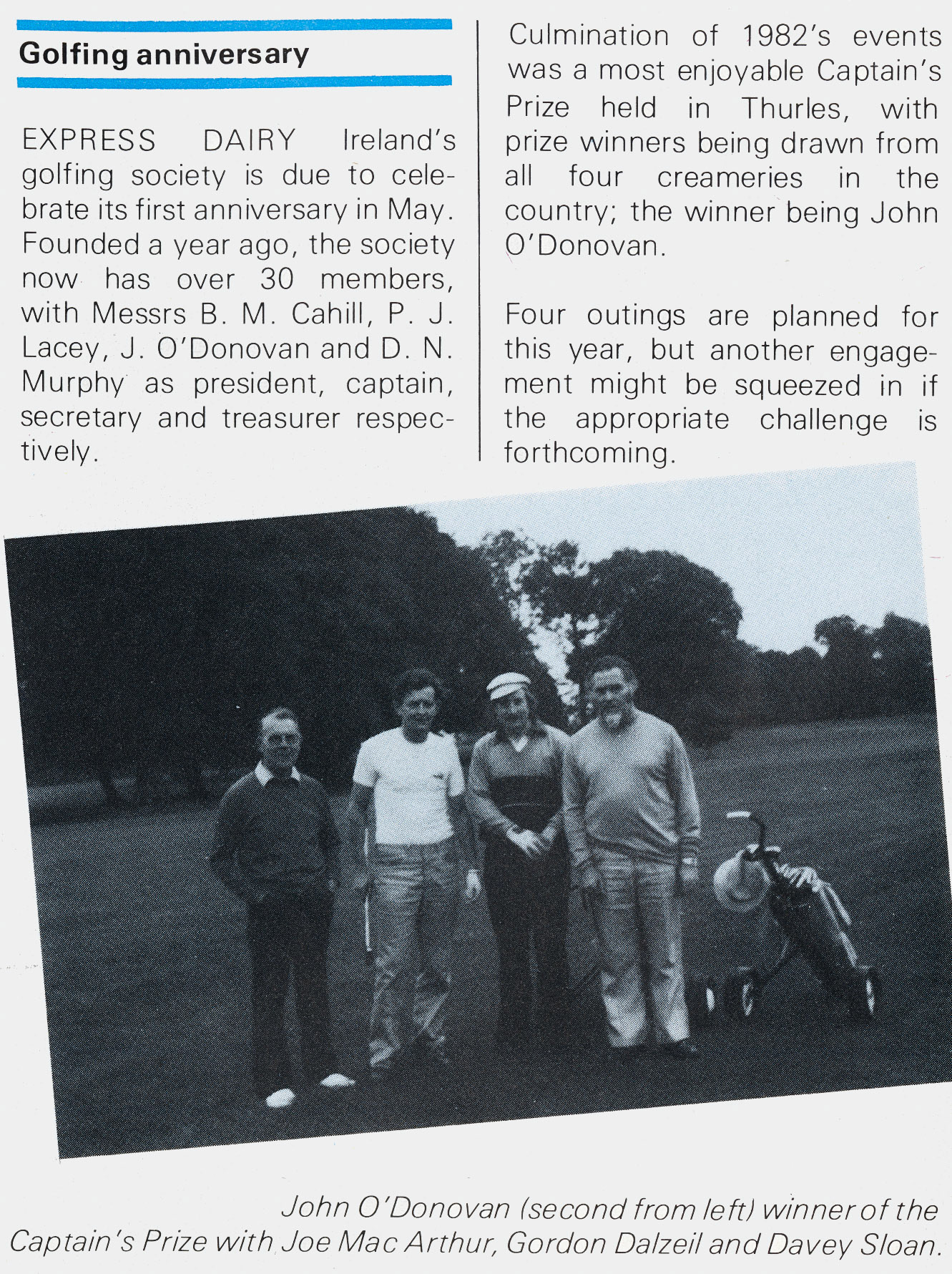 1982 Irish creameries compete in a golf tournament with Express Dairy's Golf Society. (Express News Spring 1983)