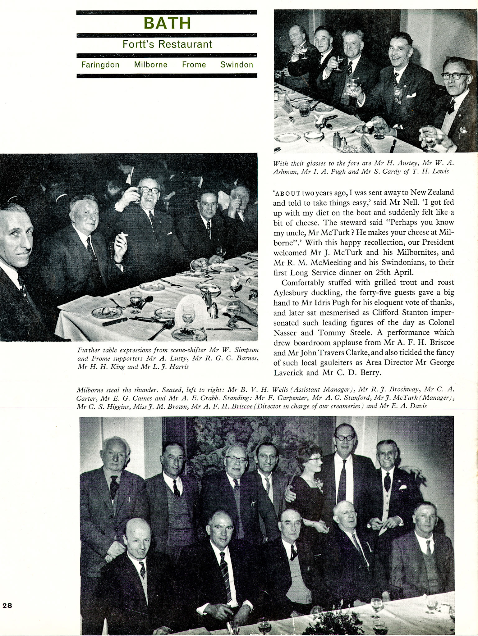 1961 Faringdon, Milborne, Frome and Swindon Long Service Dinner at Bath. (LSA Annual Review)