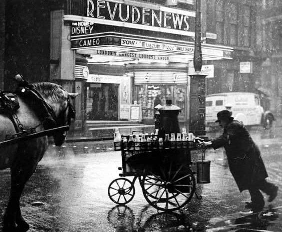 1935 Milkman on Charing Cross Road, London (Courtesy Michael Aldread, OMWND FB Group)