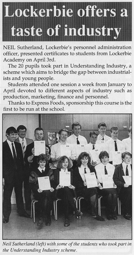 1990 Neil Sutherland presents certificates to students from Lockerbie Academy