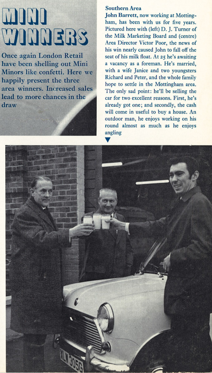 1969 Mini winners at Bayswater, Mottingham and Boreham Wood retail depots