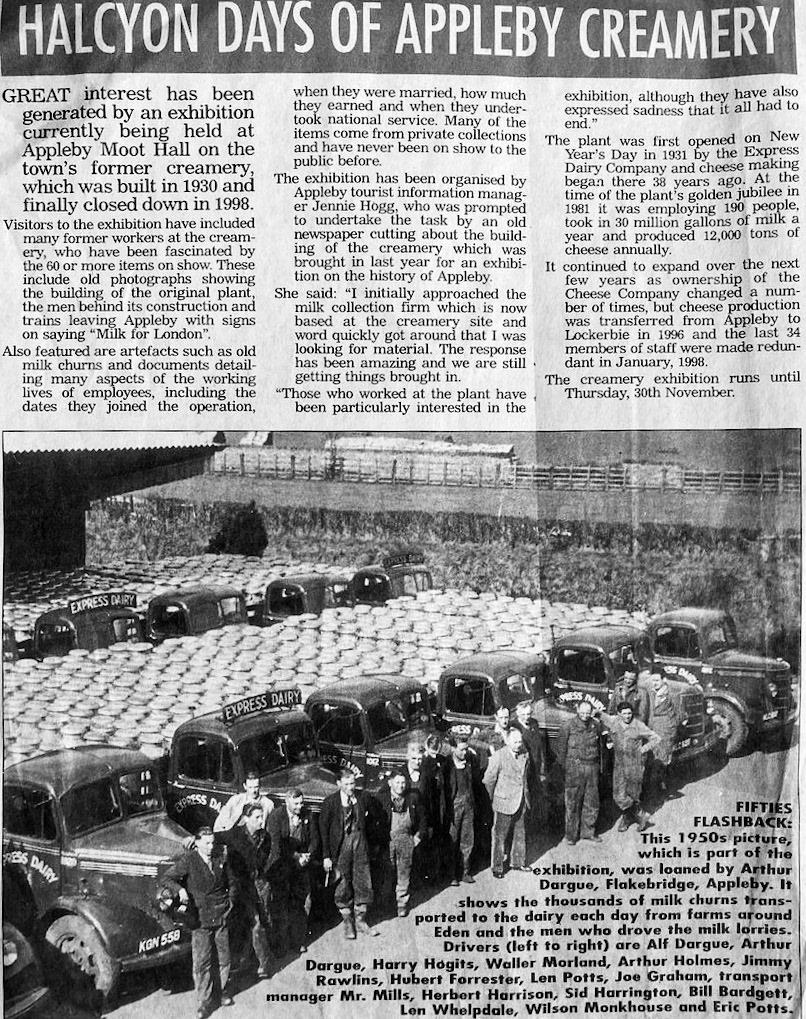 1998? Article about Appleby Tourist Information's exhibition at Moot Hall following the closure of the creamery (Courtesy Iain Dargue)