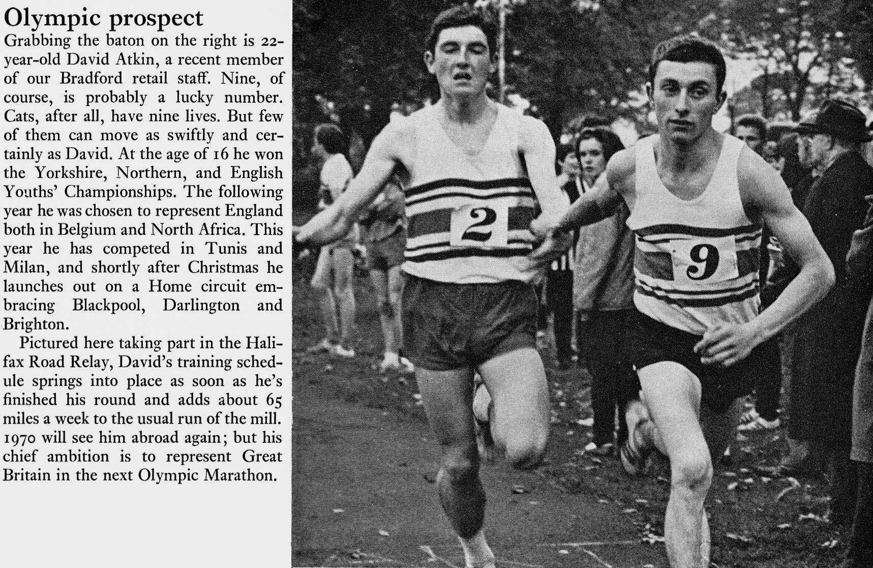 1969 David Atkin from Bradford retail takes the baton, on the right. (Express News Christmas)