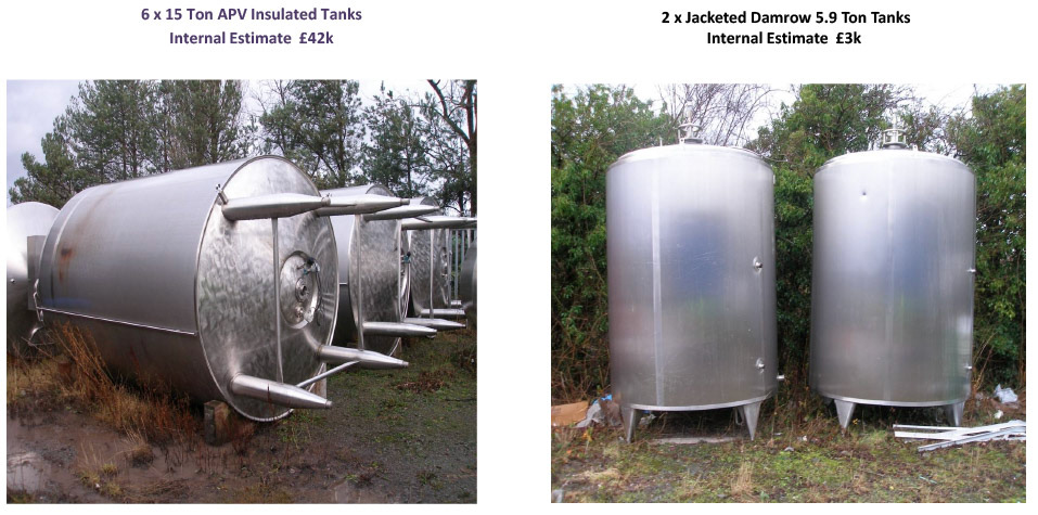 2012 Minsterley: Site Service and Storage Equipment-APV and Damrow insulated tanks.  (Greencore Asset Sale on purchase by Muller, Courtesy Paul Bloor)