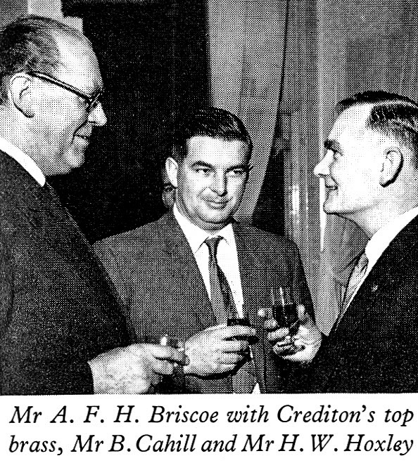 1961 Exeter Long Service dinner with Crediton's 'top brass' Mr B. Cahill and Mr H.W. Hoxley. (LSA Annual Review)