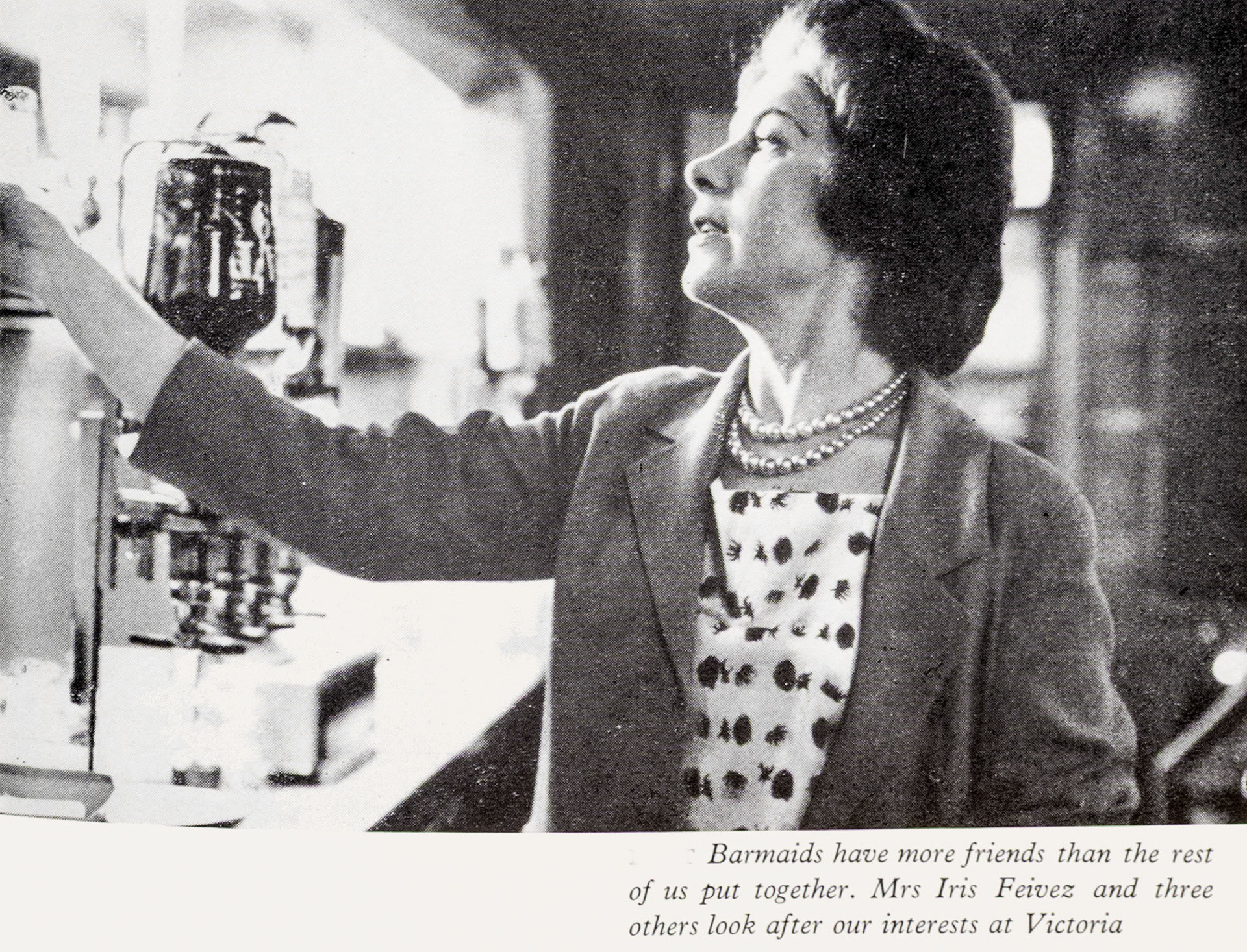 1962 Spiers &amp; Pond-Chiltern Restaurant-barmaid Mrs Iris Feivez. (Express News Autumn)