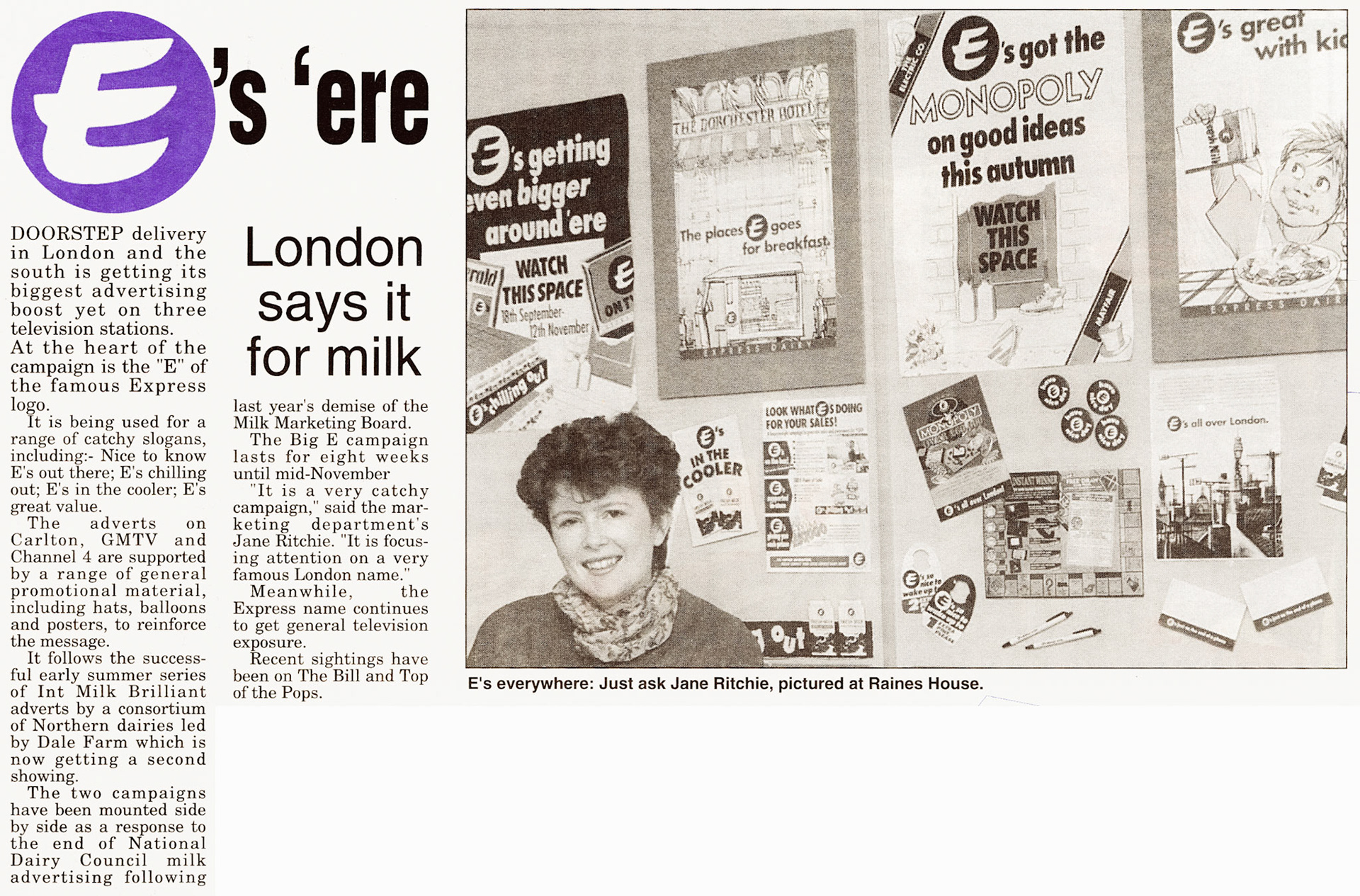 1995 Jane Ritchie launches 'Big E' campaign. (Courtesy Michael Aldread)