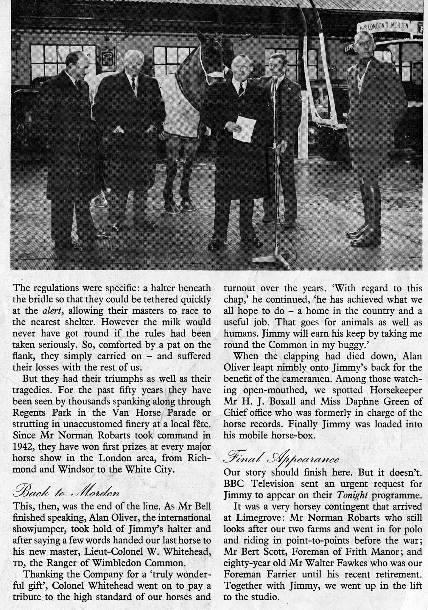 1959 'Farewell to the last horse-drawn milk round' (Express News October)