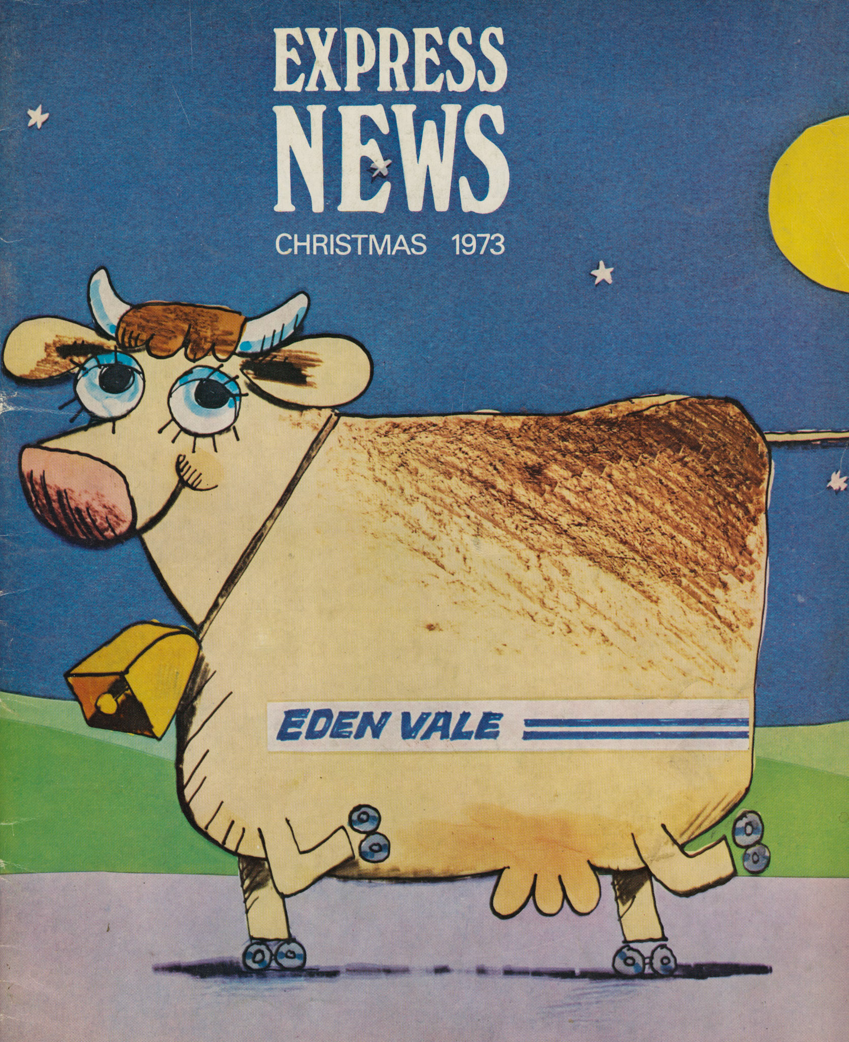 Express News Christmas 1973-Eden Vale 'Racing Cow' TV commercial trial