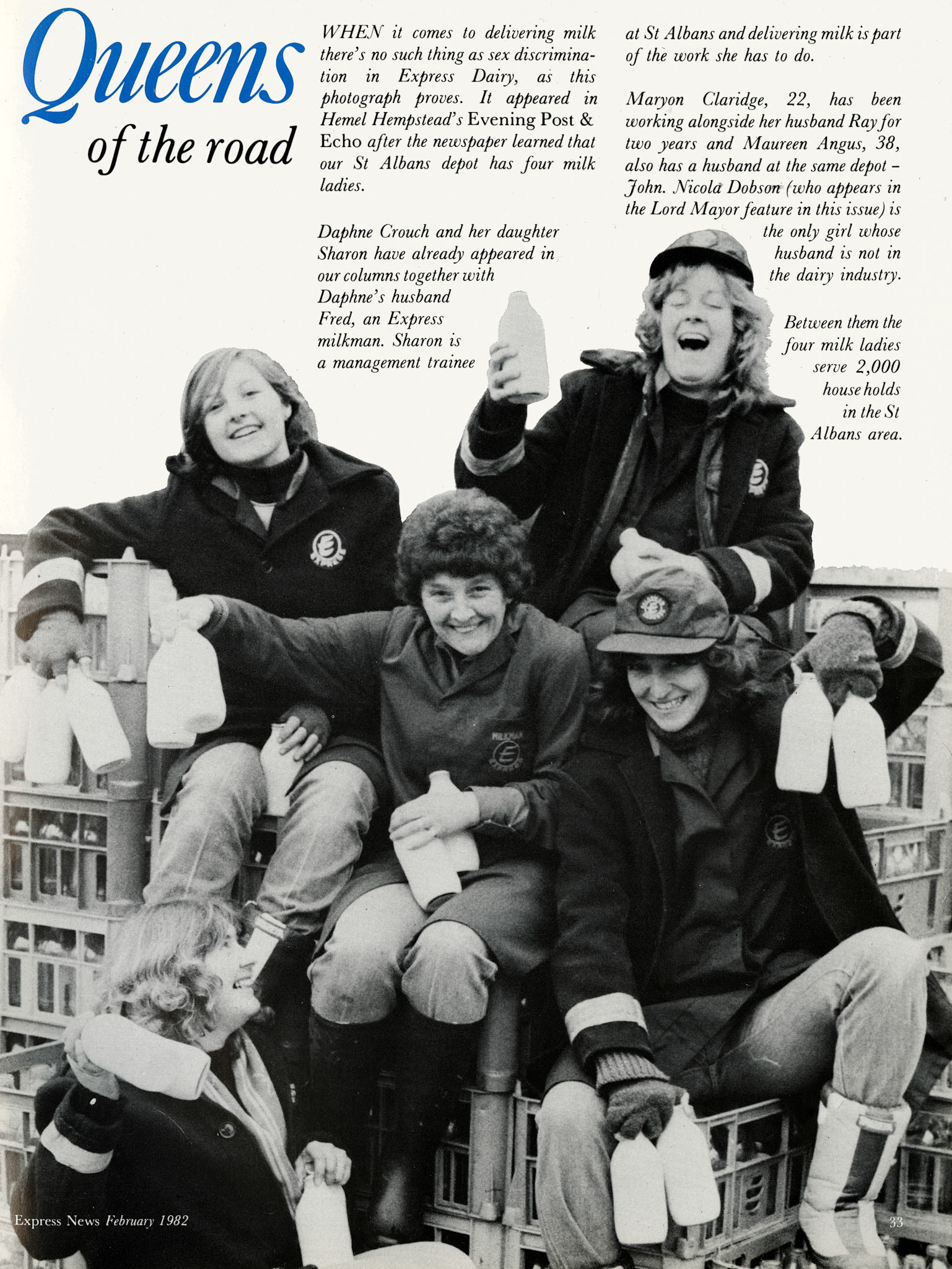 1982 St Albans depot milk ladies. (Express News February)
