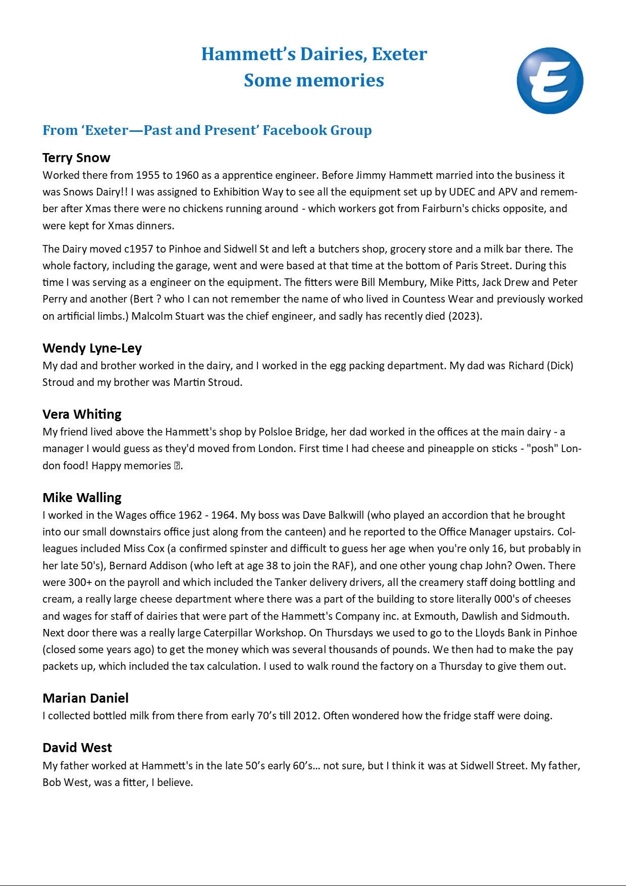 2023 Memories of Hammett's Dairies Page 1