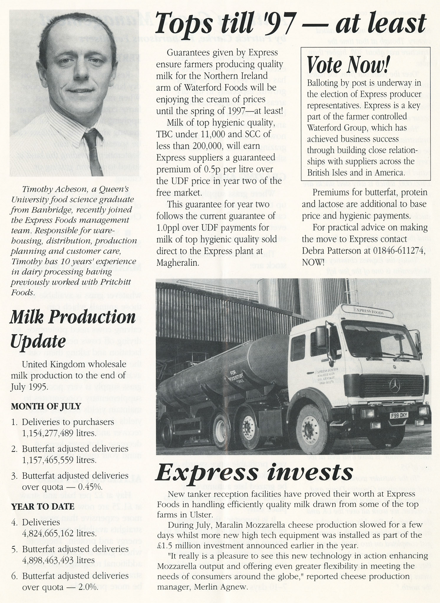 1995 August Express Foods NI/ Waterford Newsletter (Courtesy Alan Mandle)
