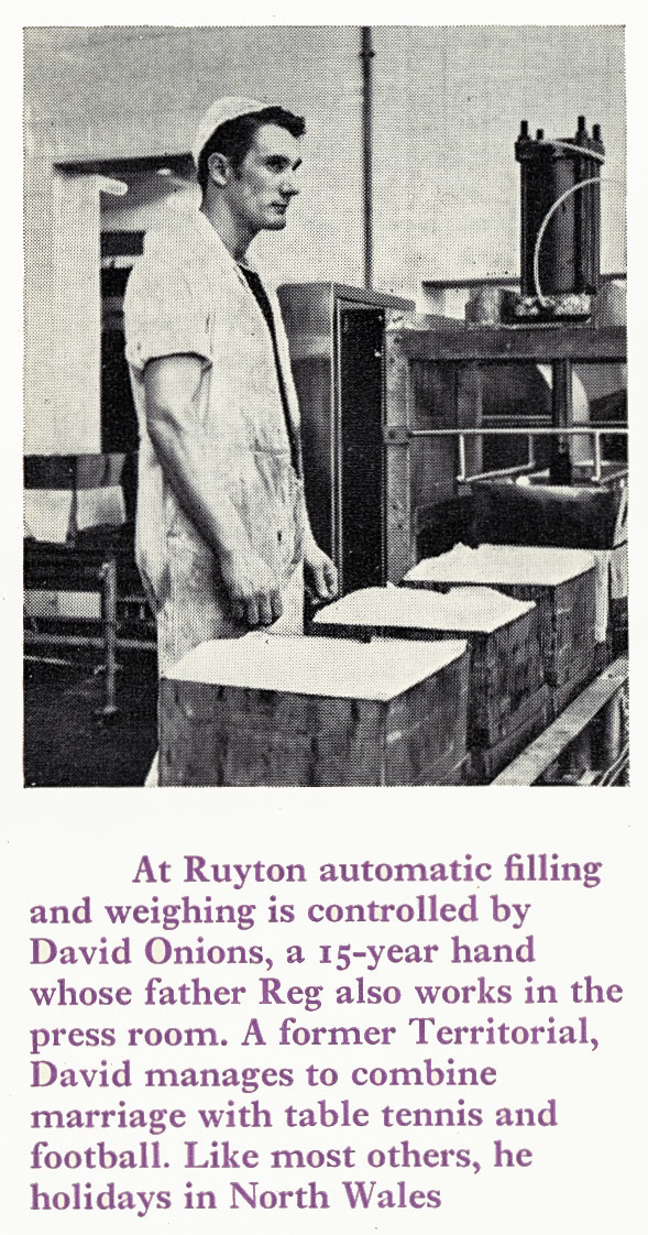 1970 Ruyton David Onions working in the press room. Caroline Rose Hayes Dean comments "My husband Michael Dean has enjoyed me showing him this as he used to work at the dairy and was a friend of Dave Onions." (Courtesy Doreen Williams)