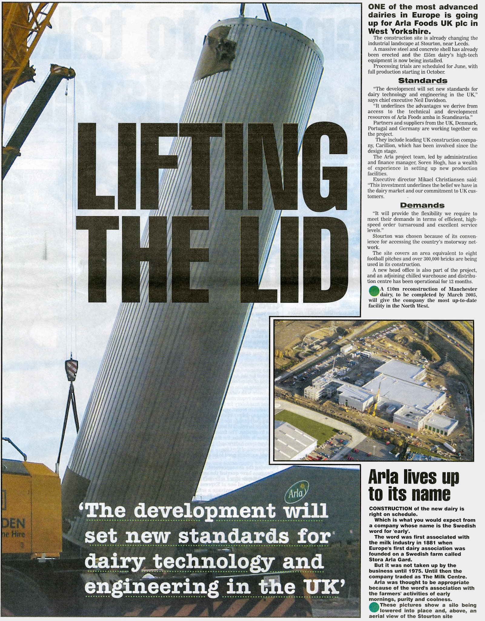 2003 Arla makes progress on new Stourton dairy, due to start production in October.  (Express News December, courtesy Paul Luke)