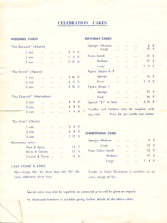 1965 Hawley's Bakeries, Moseley Road, Birmingham-Price List. (Courtesy Andy Sintome)
