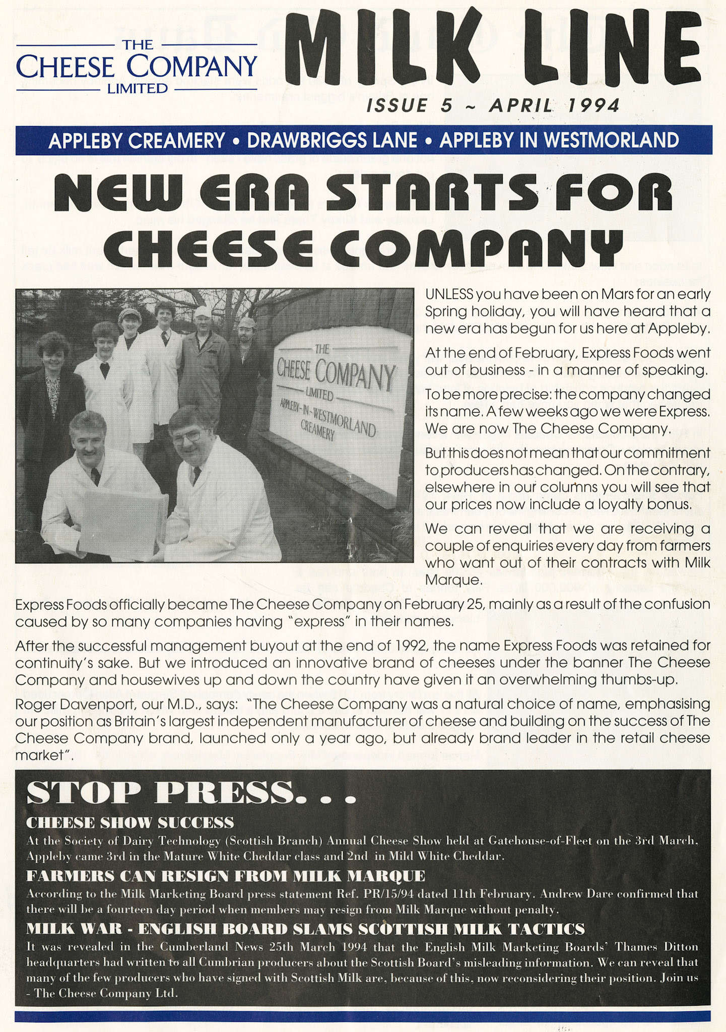 1994 April Express Foods Milk Line Newsletter (Courtesy Alan Mandle)
