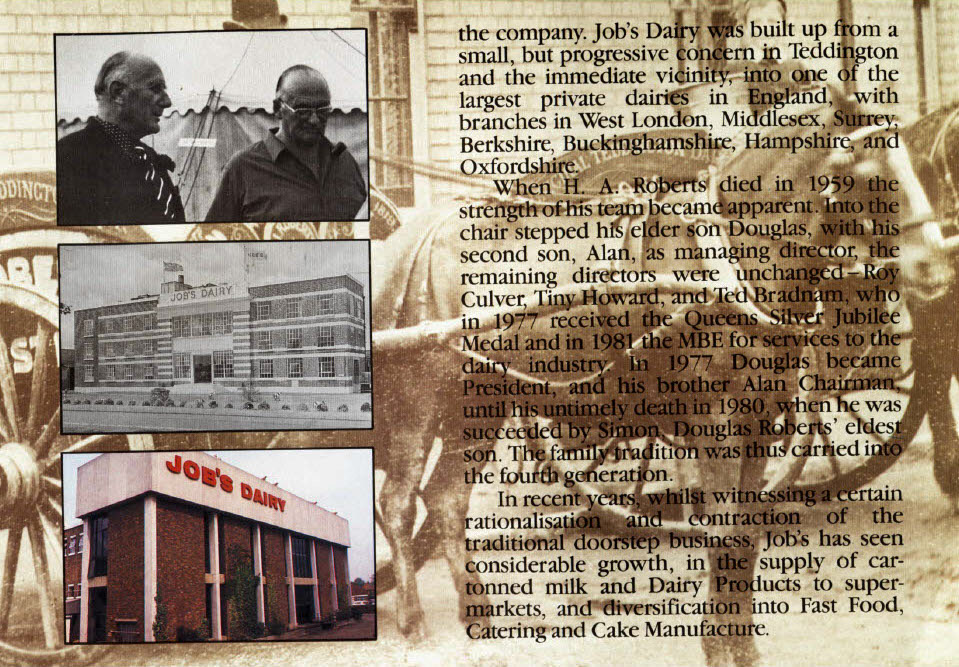 1980's Job's Dairy: Promotional document for Job's Dairy, giving a brief history of the firm. (Courtesy milkfloats.org.uk)