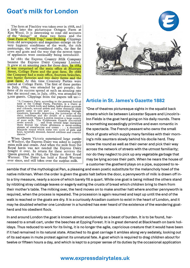 1868 onwards - Story of Express goat farm near Dorking (Express Dairy Tales publication)