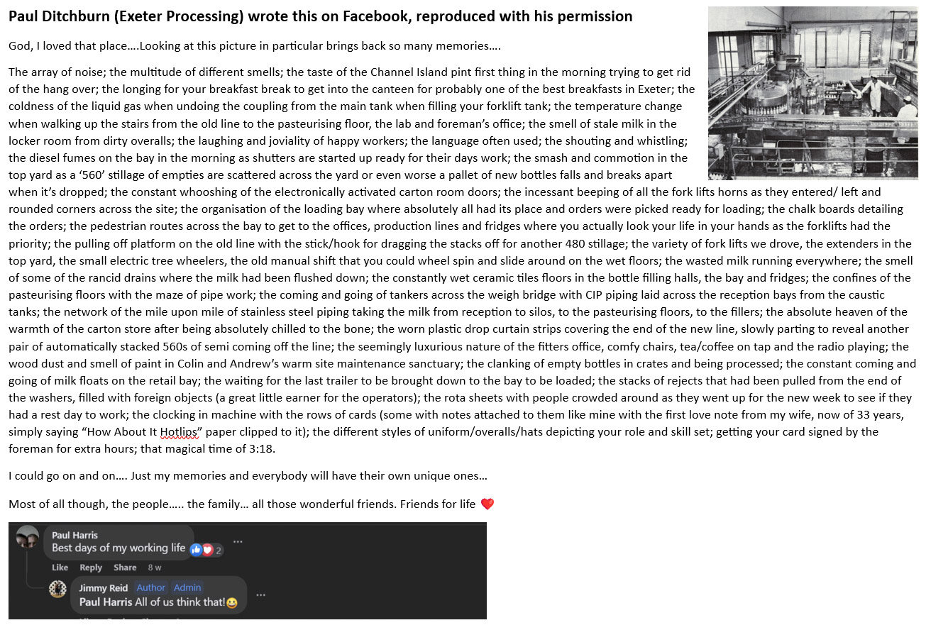 1971-2023 recollections of Exeter Processing Dairy by Paul Ditchburn