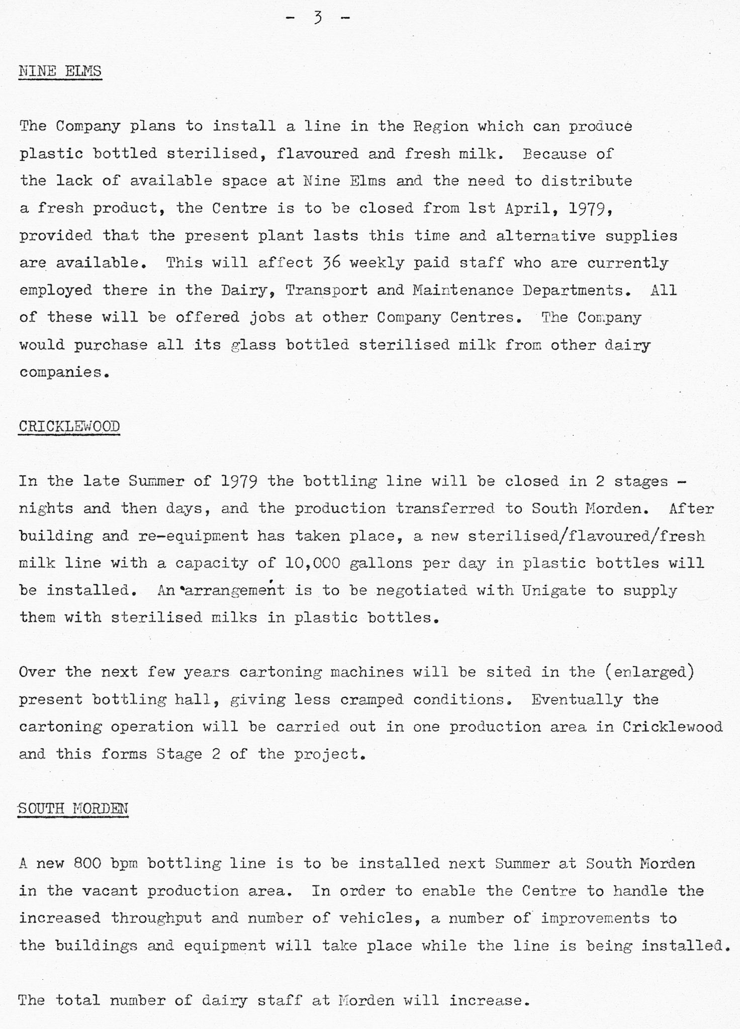 1978 Reorganisation of Processing Centres in London 3