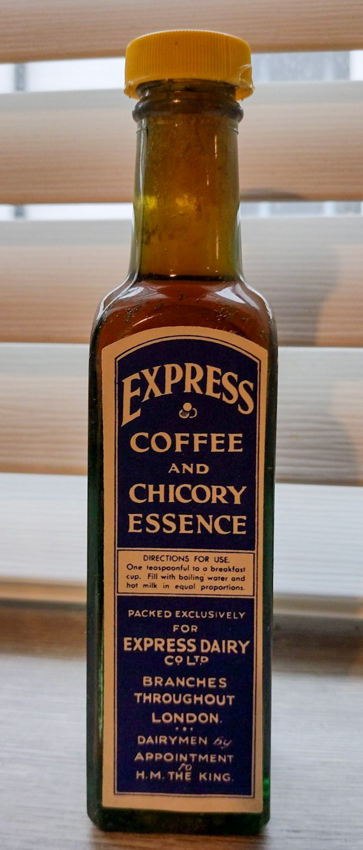 1950's, as George VI died in 1952, Coffee &amp; Chicory essence bottle. (Courtesy Leslie Croxford)