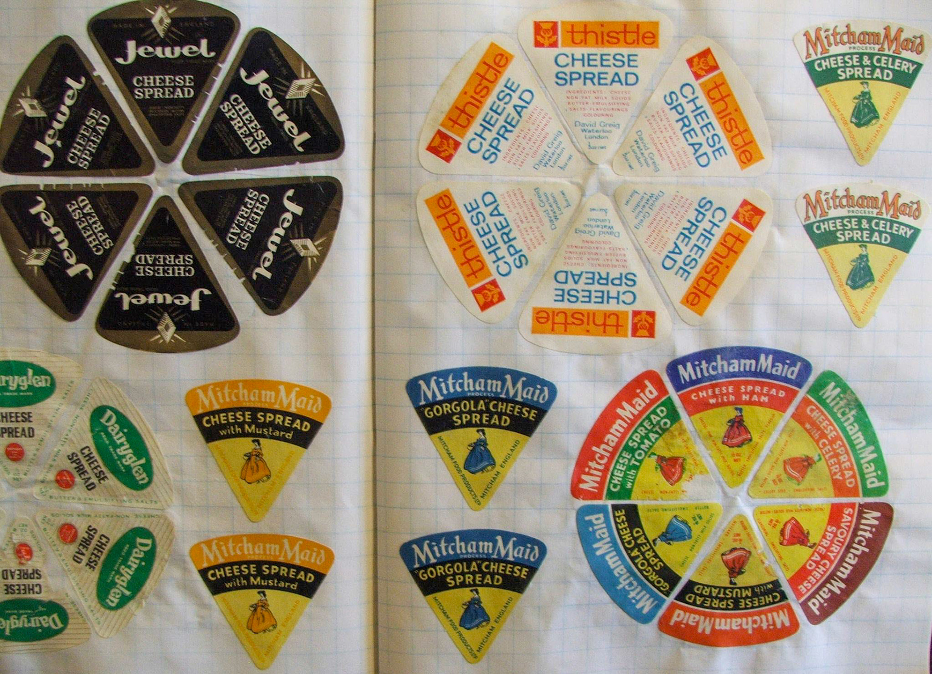 2014 Marcia Howard's collection of cheese labels from Mitcham Foods. (Courtesy Marcia Howard)