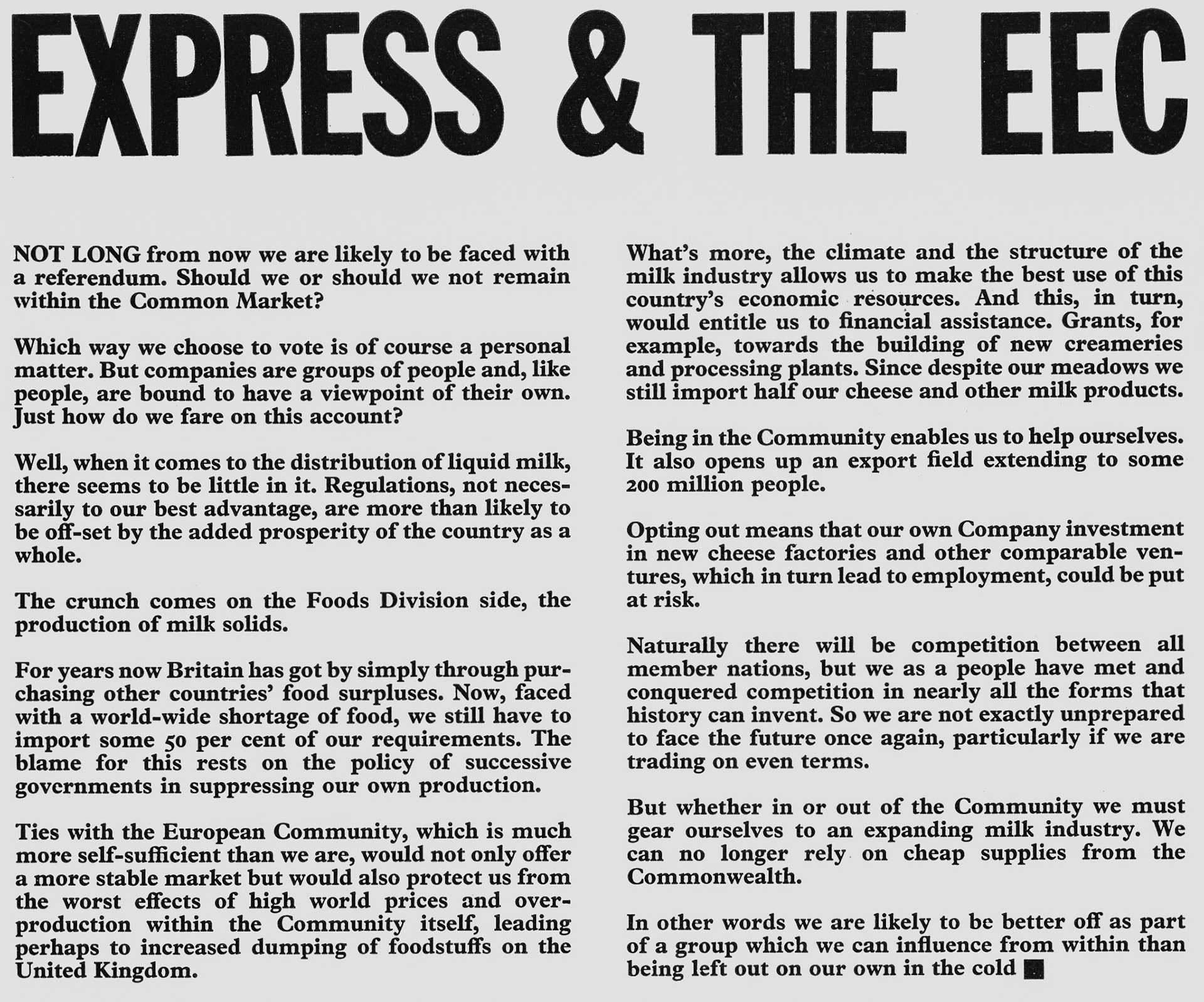 1975 John Travers Clark in favour of joining the EEC. (Express News Spring)