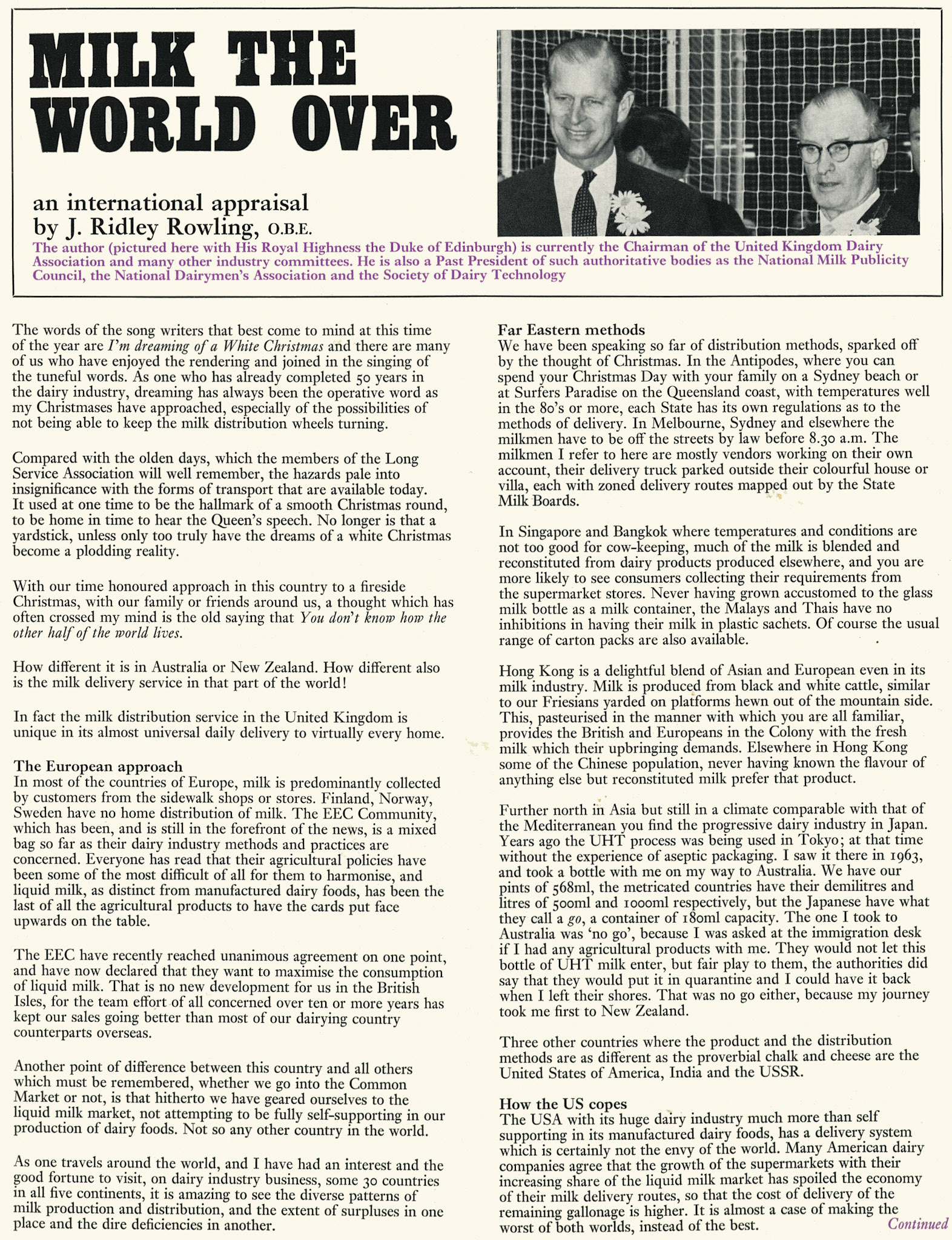 1971 Ridley Rowling describes the market for milk worldwide. (Express News Christmas)