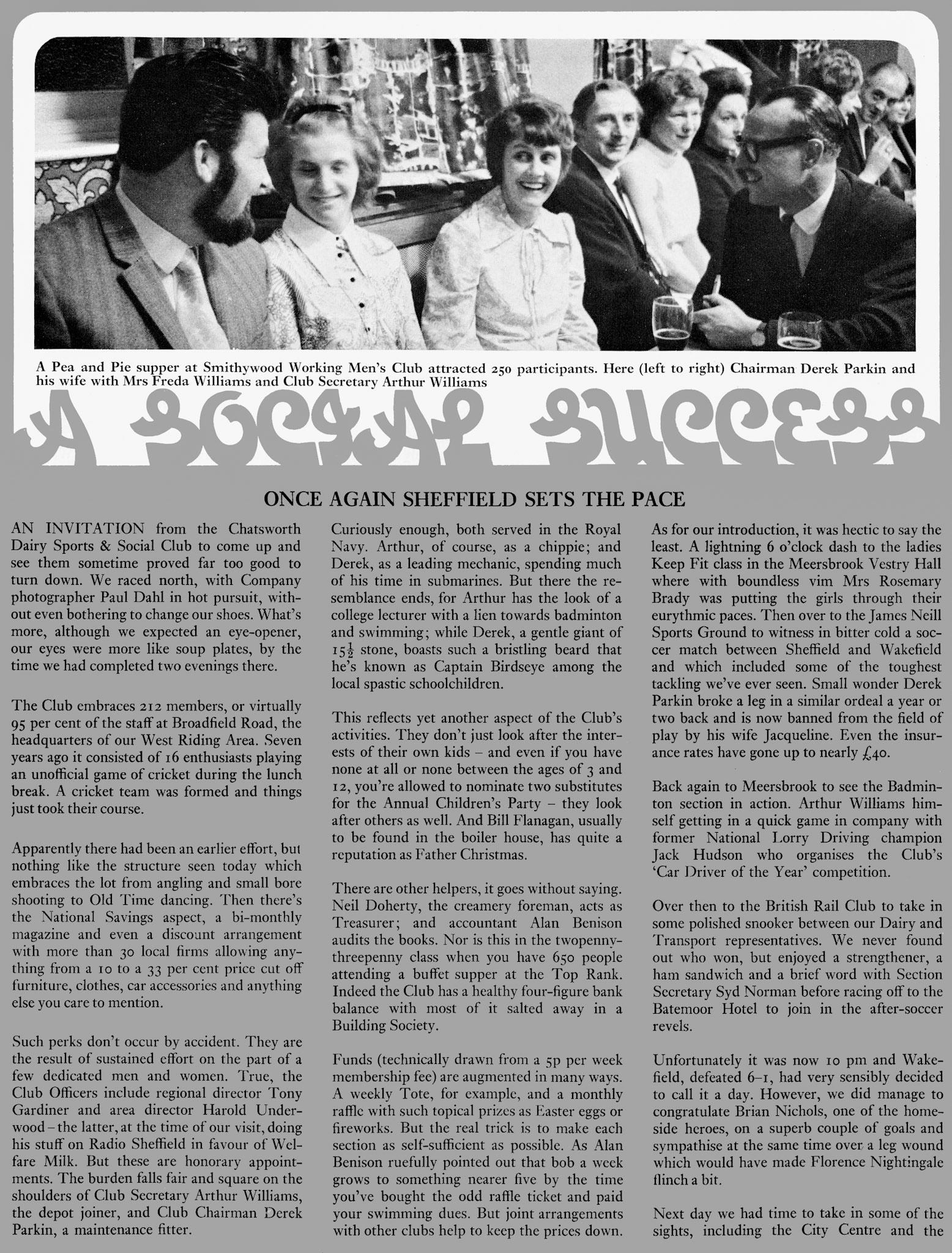 1971 Broadfield Road, Sheffield Sports and Social Club activities and personalities. (Express News Summer)