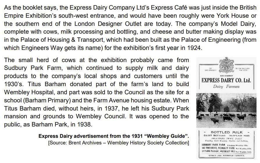 1925 Express Dairy at the British Empire Exhibition, Wembley. (Courtesy Brent Council booklet prepared by Philip Grant, Wembley History Society)