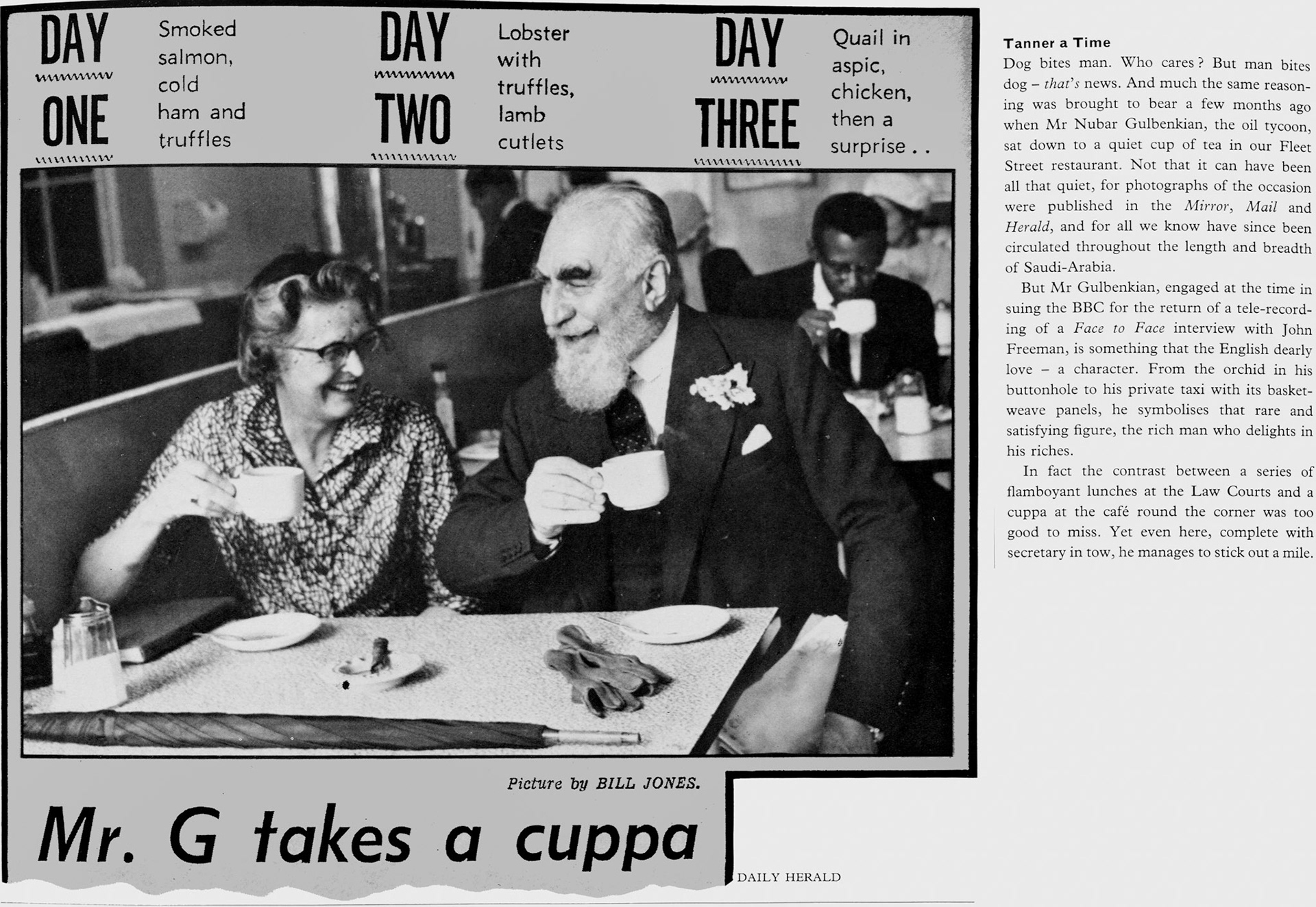 1962 Express Fleet Street restaurant visited by Mr Nubar Gulbenkian 'Oil Tycoon'. (Express News Autumn)
