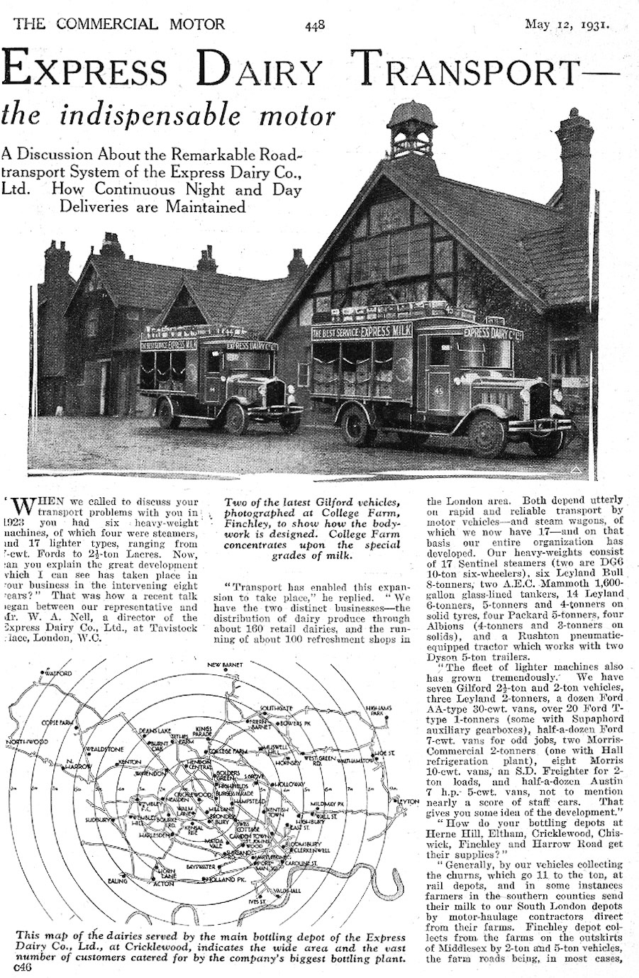 1931 'Commercial Motor' article-'Remarkable Road Transport operation of Express Dairy' (Courtesy Commercial Motor archive)