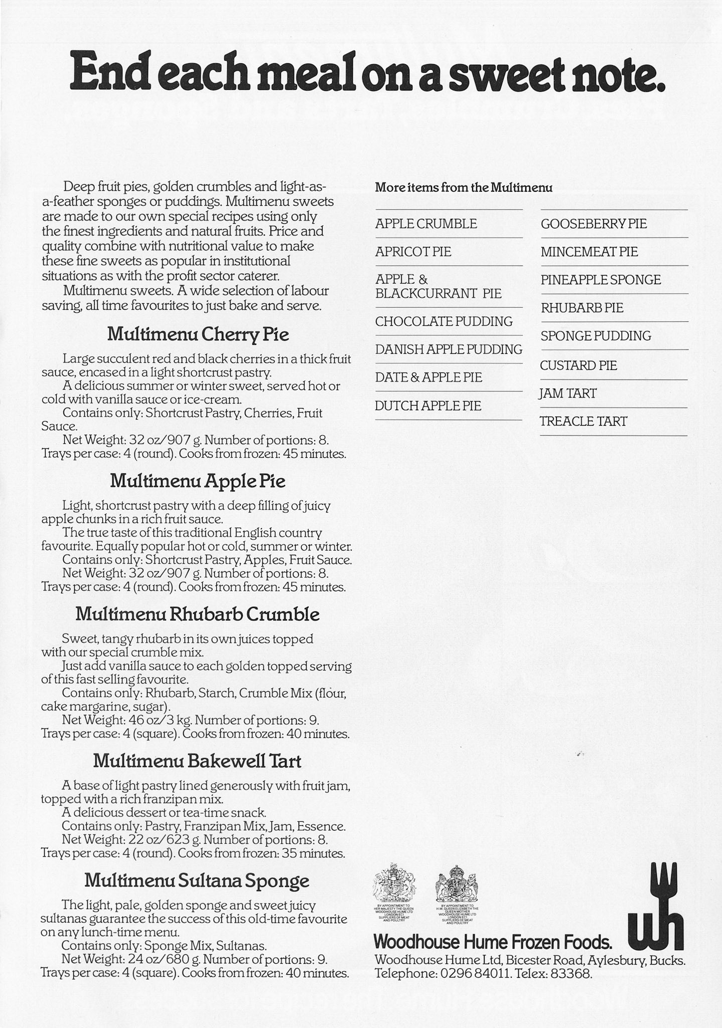 1982 Woodhouse Hume 'Multimenu' brochure, showing product range. (Courtesy John South well)
