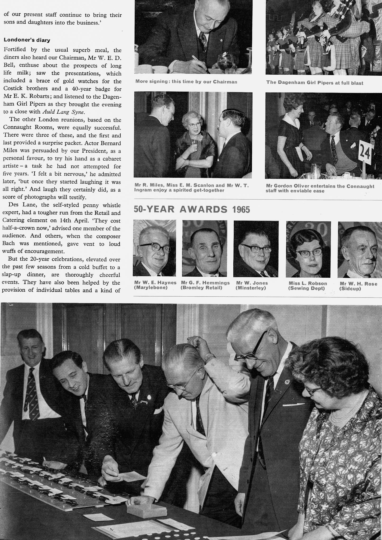 1965 London Long Service Dinners at the Connaught Rooms. (Express News Summer/Autumn)