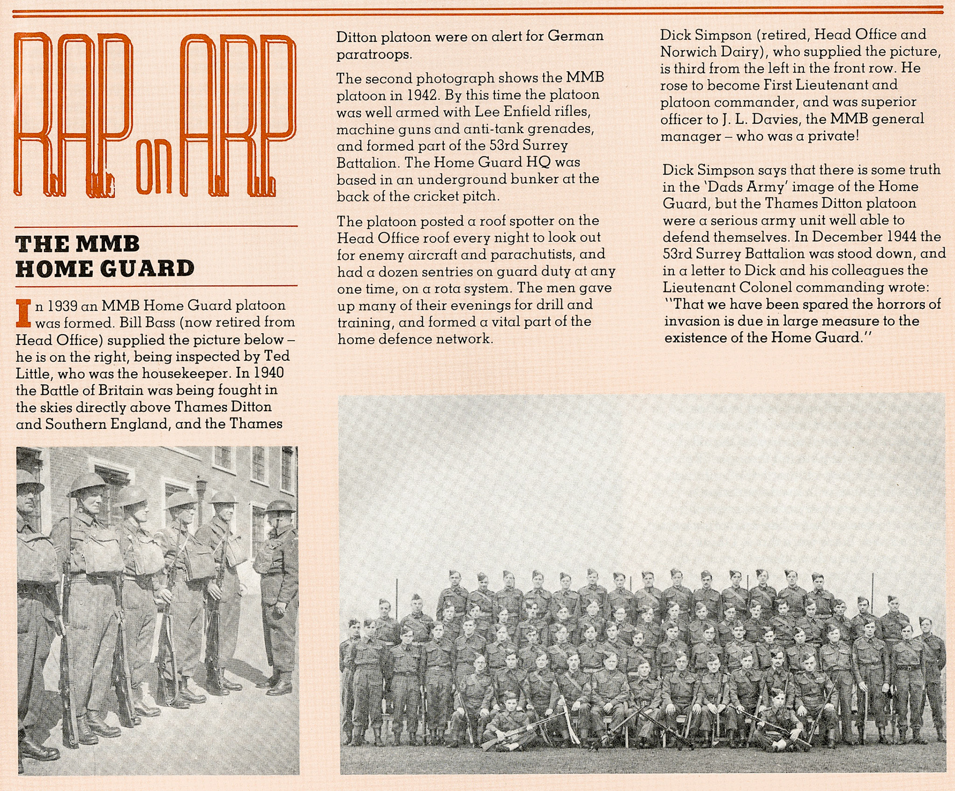 1939 Thames Ditton MMB HQ-Home Guard platoon. (Insert in MMB Magazine, 1983 Sept-Oct, courtesy Andy Wallis)