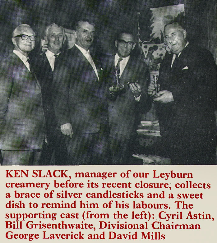 1970 Leyburn manager Ken Slack retires, with Cyril Astin, Bill Grisenthwaite, George Laverick and David Mills looking on. (Express News Christmas)