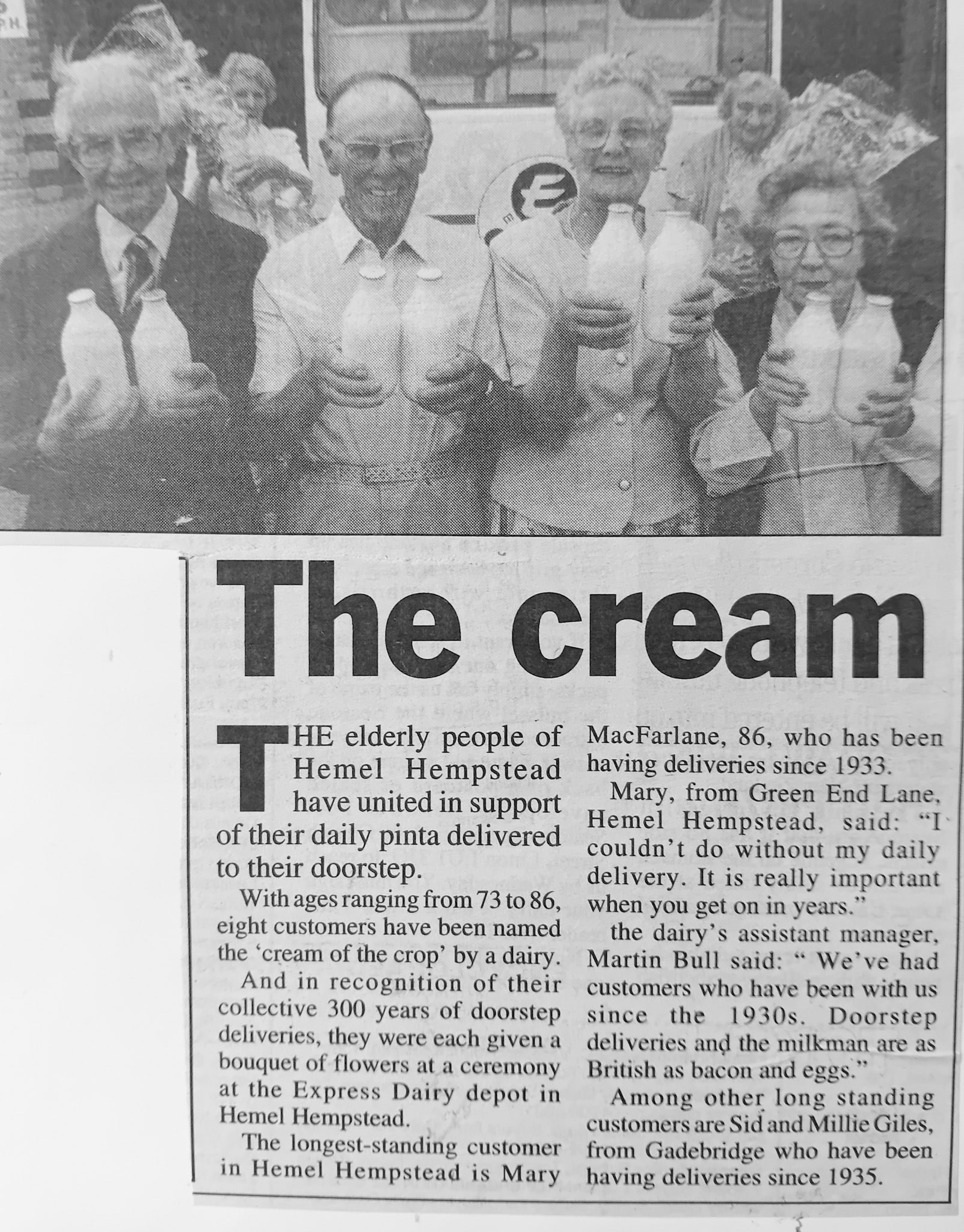 1990's? Hemel Hempstead elderly customers receive flowers. (Courtesy Paul Smith)