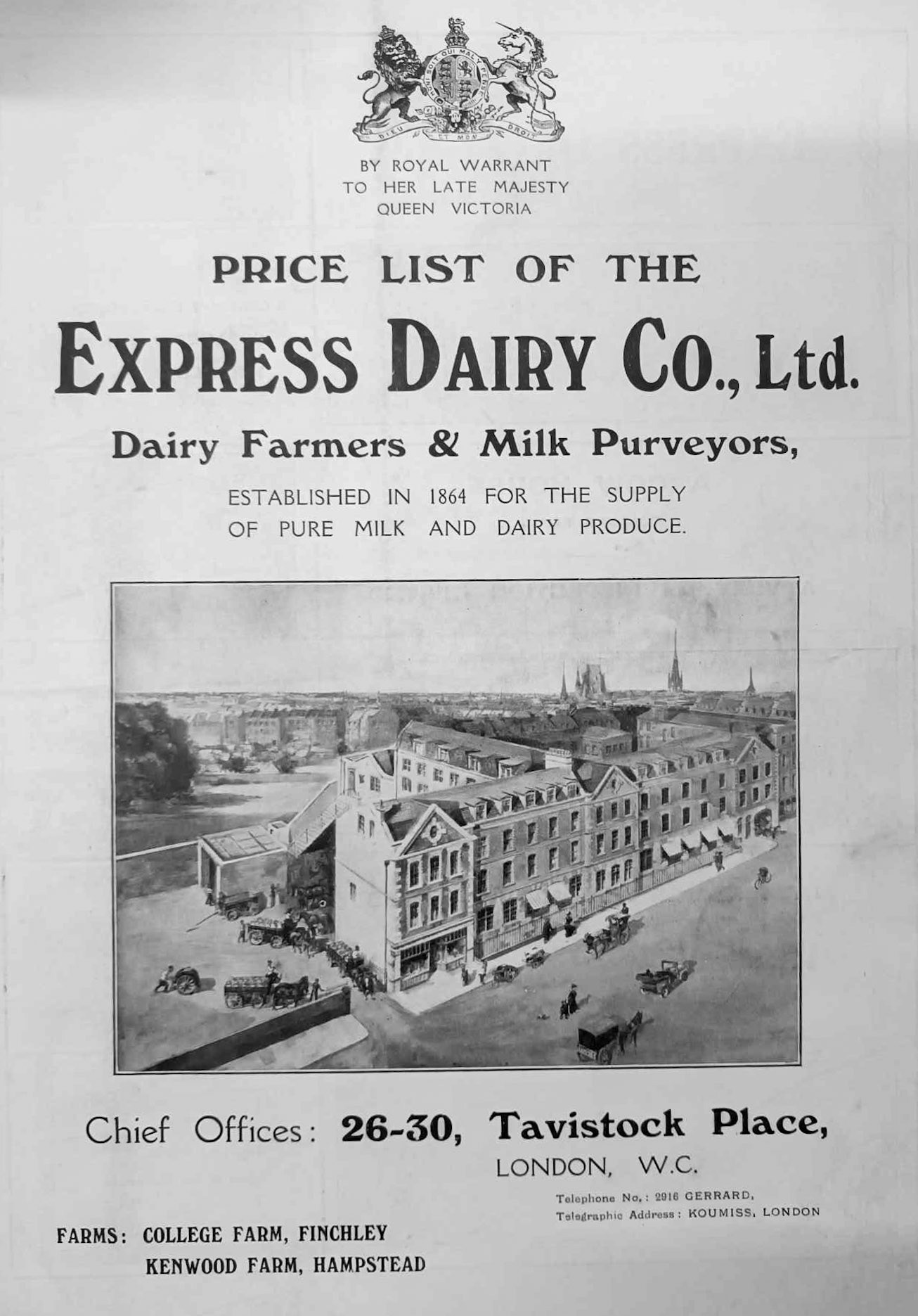 1900's Express Price List-front cover. (Courtesy Gerald Croxford)