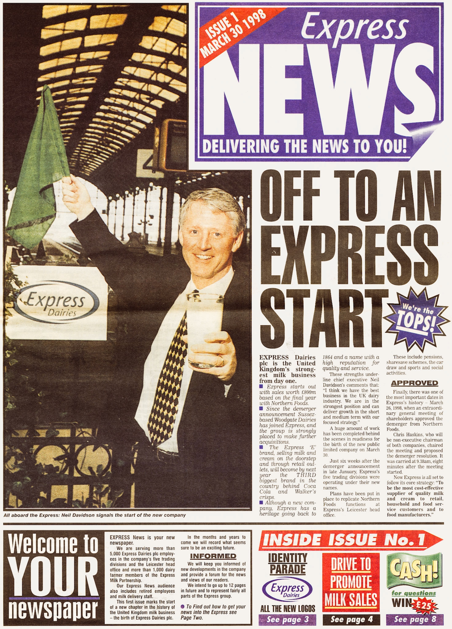1998 March-Express News Front Cover - launch of Express Dairies company after demerger from Northern Foods