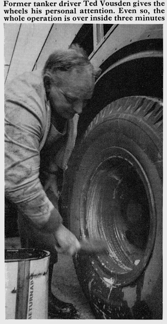 1969 Ex-tanker driver Ted Vousden in charge of the vehicle wash at South Ruislip (Express News Summer)