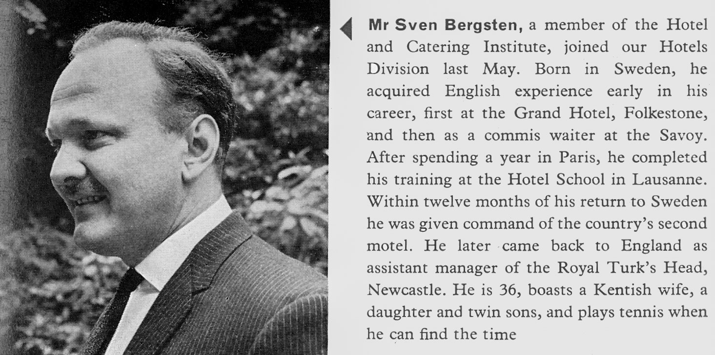 1966 Mr Sven Bergsten biography on appointment as manager of Calverley Hotel, Tunbridge Wells. (Express News Summer 1966)