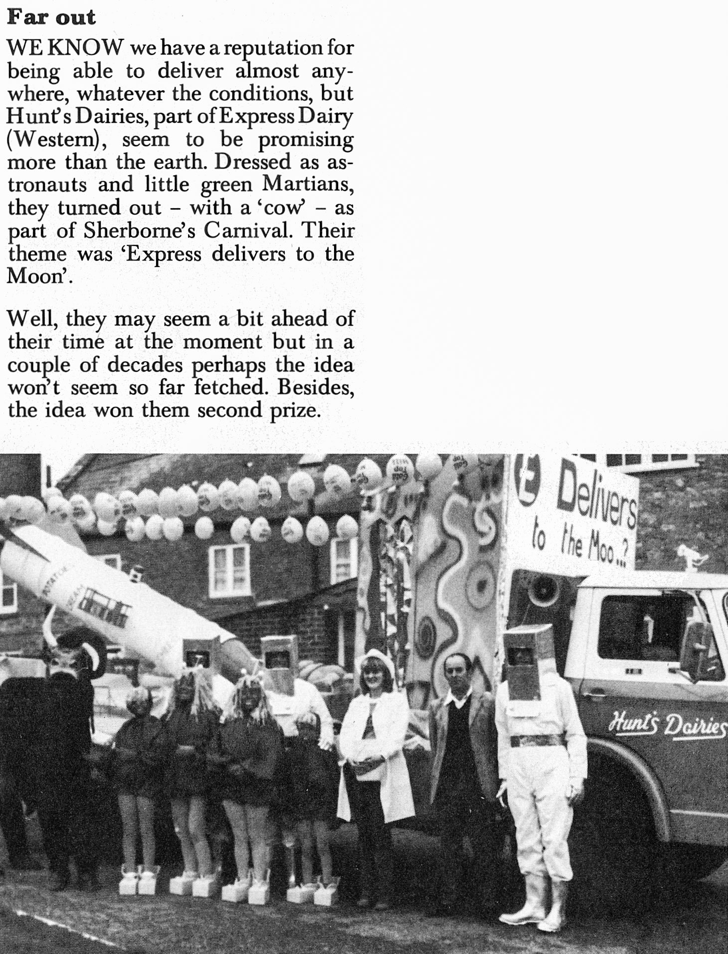 1980 Hunt's Dairies float won second prize at Sherborne Carnival. (Express News April)