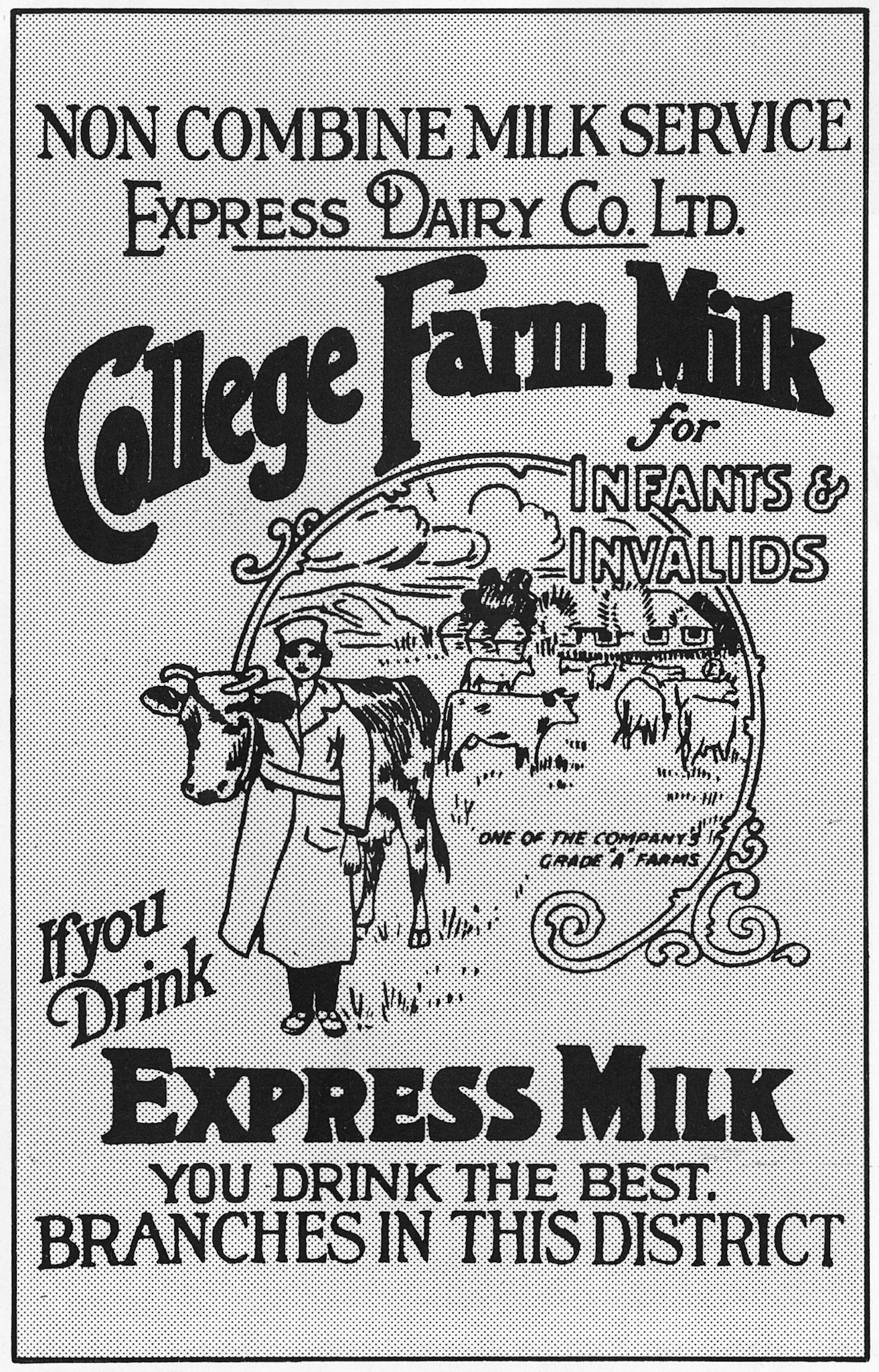 1923 Advertisement believed to be used in Finchley - Illustration from 'Milk for the millions'