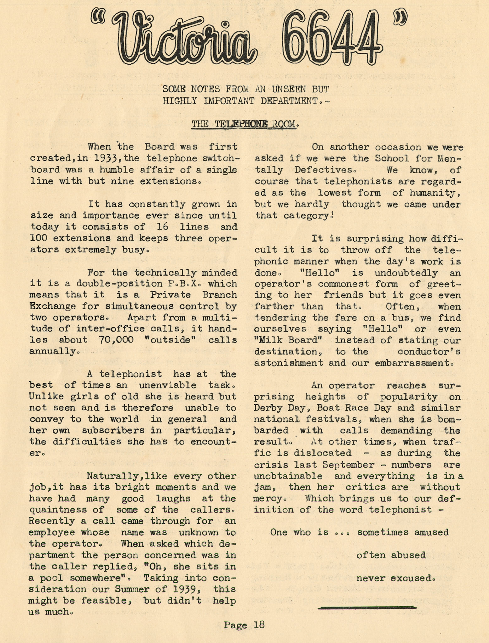 1939 'Milmarbo' in-house magazine, edition 4, published at the outbreak of WWII when staff were preparing to move to the newly constructed Thames Ditton HQ.  (Express Dairy Tales publication)